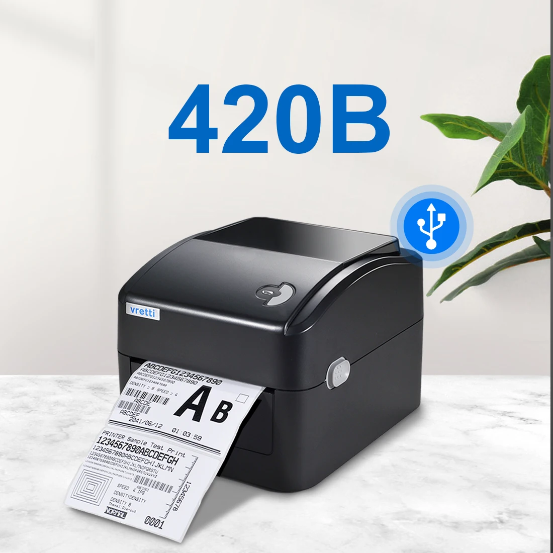 Vretti 420B USB Direct Thermal Label Printer Express Supermarket Barcode Print For Shopify Ebay Label Sticker Paper Printing