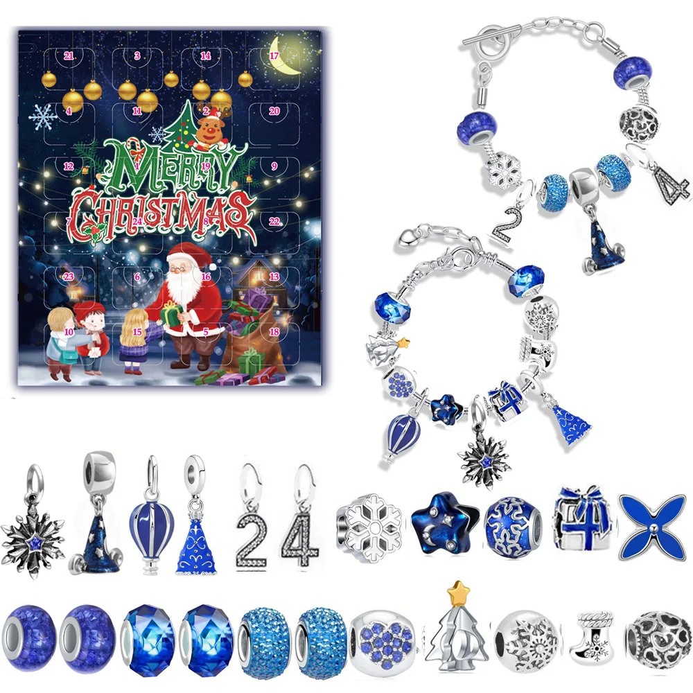 

1Set Christmas 24 Grid Countdown Calendar Blind Box Set Christmas Creative Handmade DIY Bracelet Gifts Christmas Decoration