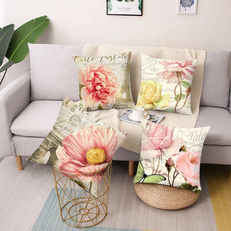 

Retro floral polyester square pillow cushion cover car sofa office chair pillowcase simple home decoration ornaments 45*45cm