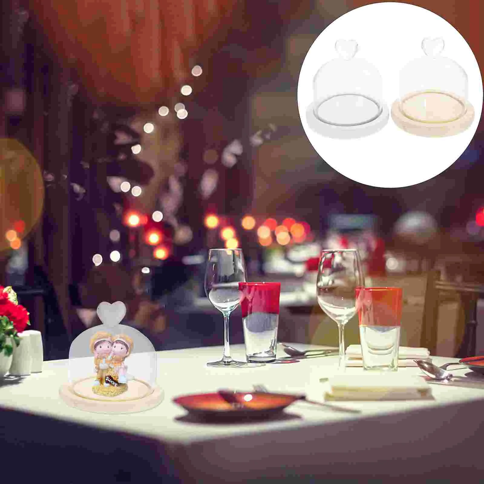 

Dome Cloche Bell Flower Cover Display Cake Mini Jar Clear Preserved Enchanted Wooden Base Decorative Stand Dessert Plate Cheese