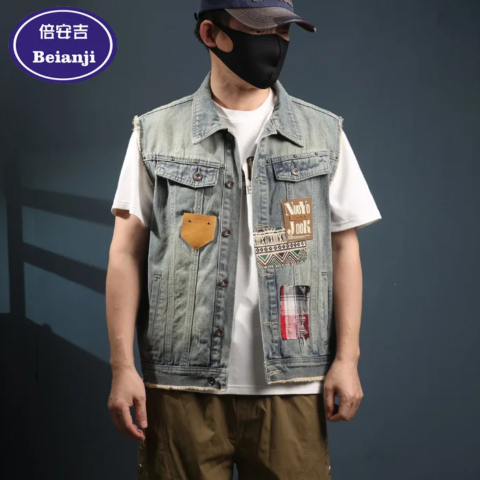 Beianji летний винтажный потертый джинсовый жилет для мужчин свободный