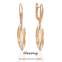 harong luxury copper rose gold color drop earrings inlaid crystal geometric delicate womens aesthetic jewelry gift for wedding