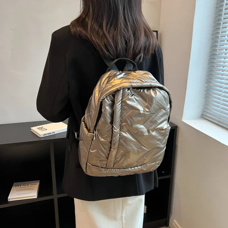 Winter Shoulder Backpacks Space Padded Down Fashion Large Capacity Backpack Female Cotton Quilted School Bag Mochilas Femininas