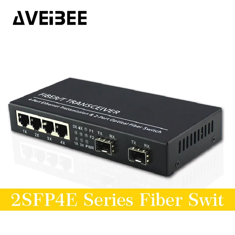 

AVEIBEE 4 Port 10/100/1000M Gigabit Ethernet Switch Ethernet Fiber Optical Media Converter 4RJ45&2*SFP fiber