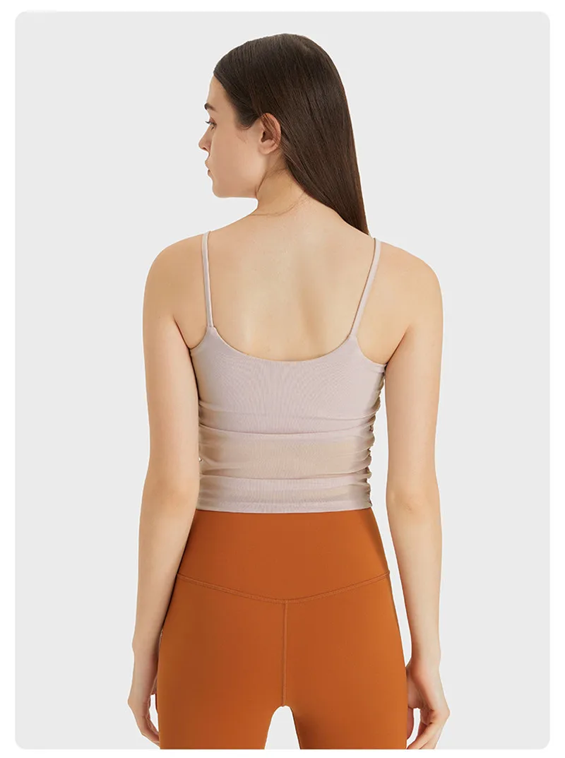 Solid Color Women Fitness Bra Mesh Pleats Breathable Sports Tank  Crop Top Gym Yoga Underwear Comprehensive Training Chest Pad