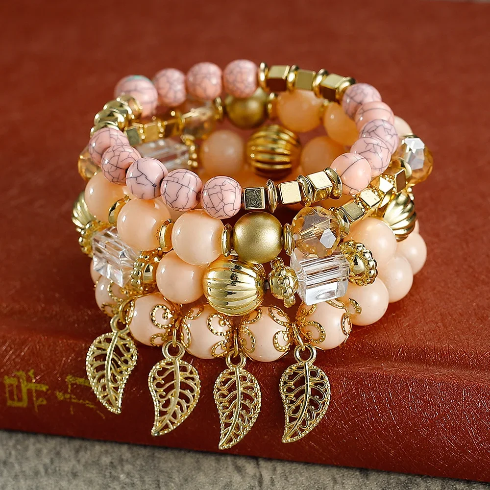 Модный универсальный многослойный браслет из хрустального стекла с бисером в