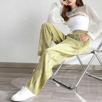 women pants spring 2022 casual solid loose elastic high waist straight white black gold
