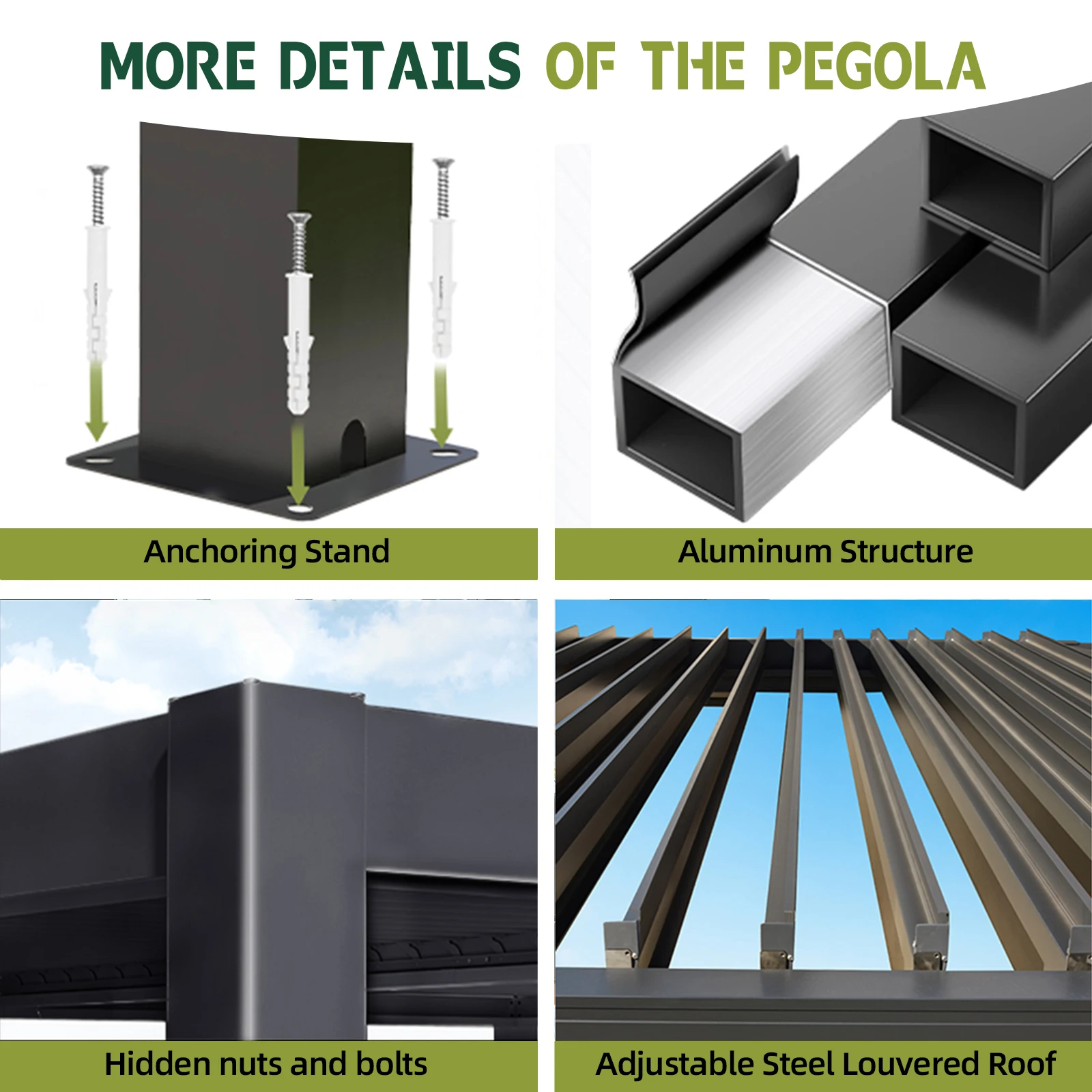 Фото 3x3 3x4 4x4 6x4m оптовая продажа с фабрики современный открытый биоклиматический алюминий с жалюзи с моторизованным экраном для сада, патио, заднего двора №4