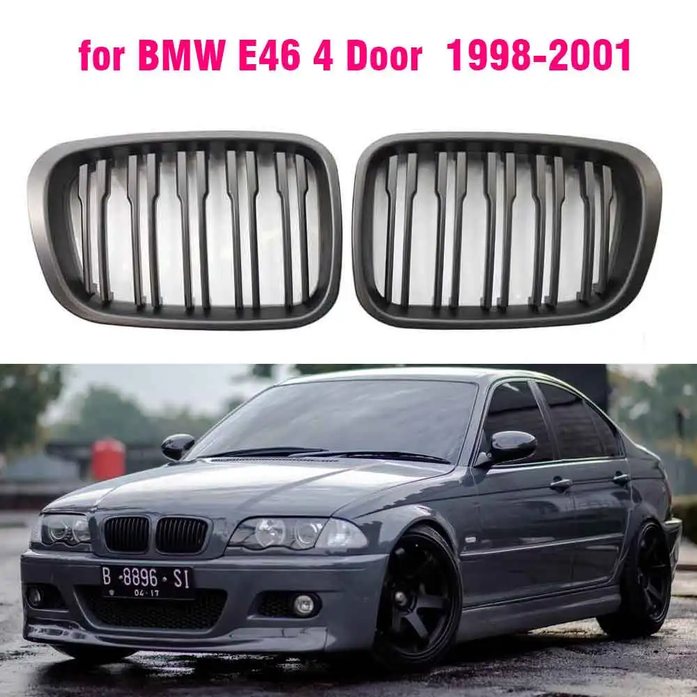 

Двухлинейная матовая черная стильная передняя решетка для радиатора, решетка для BMW E46, 4 двери, 1998, 1999, 2000, 2001, автостайлинг
