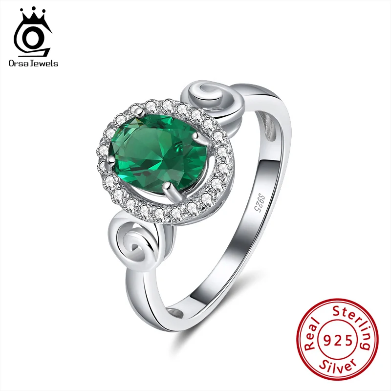 

ORSA JEWELS Настоящее серебро 925 пробы кольца зеленый цвет кубический циркон Свадебные помолвки вечерние роскошное кольцо на палец модные ювели...