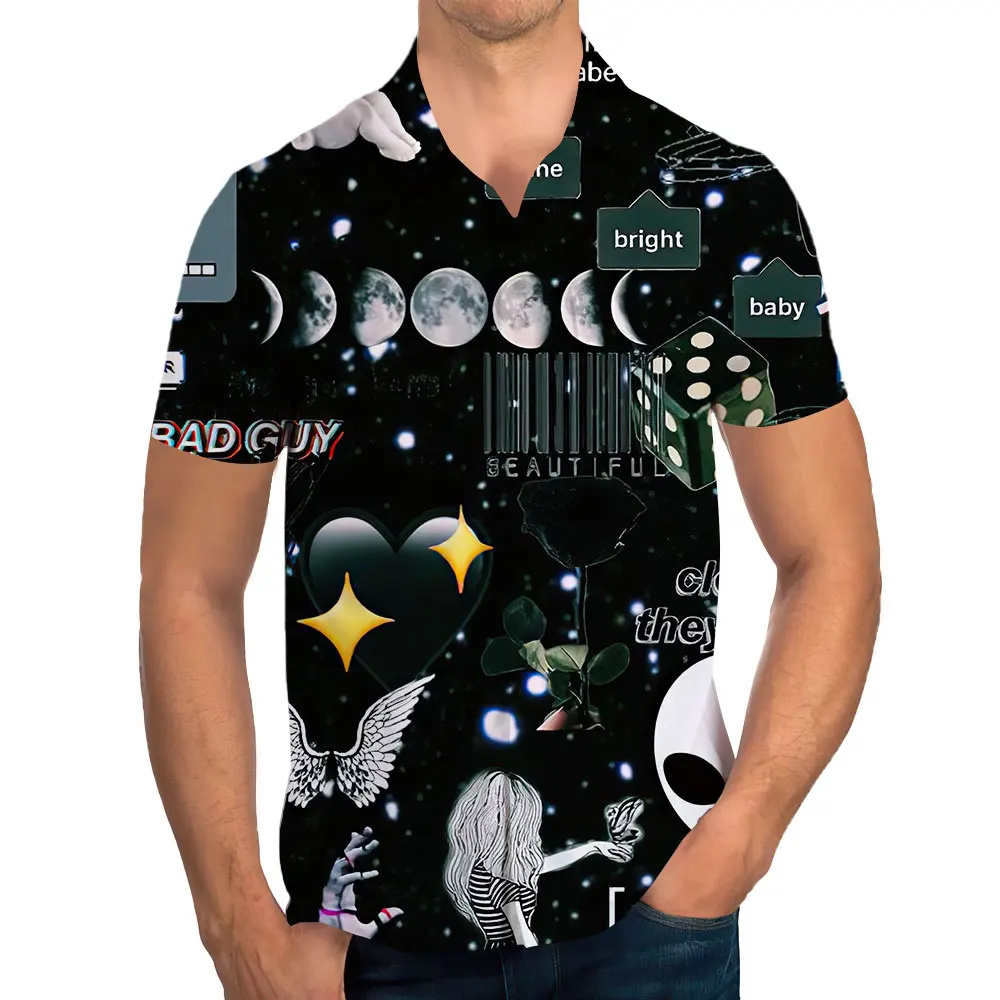 

Summer Men's Short Sleeved Printed Lapel Shirt Outdoor Casual Pattern Street Short Sleeved Loose Top Men's Oversized Shirt
