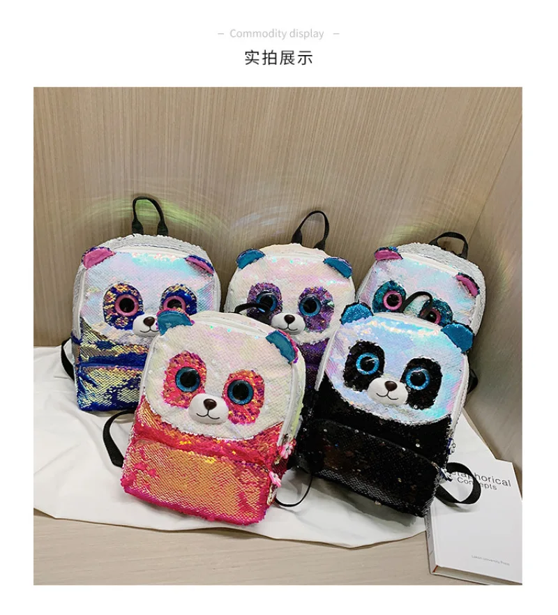 Sequin Kids Bag for Girls Panda Small Backpack Kawayi Schoolbags Infantiles Daughter Gift 10.6inch Cute Kindergarten Bookbag