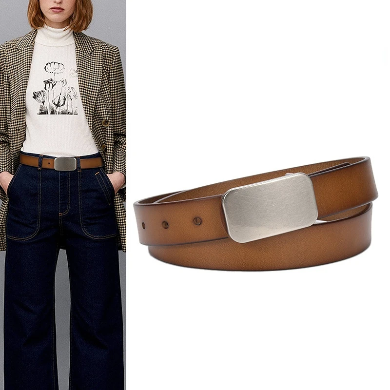 Genuine Leather Women's New Belt Simple Fashion Versatile Decorative Waist Cover Jeans Retro Luxury Top Leather Belt