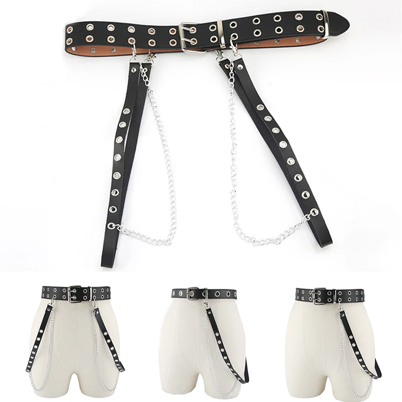 

Women Adjustable Chain Belt Fashion Punk Hip-hop Belt With Chain Gothic Leather Waist Belt For Women Female Punk Waistband