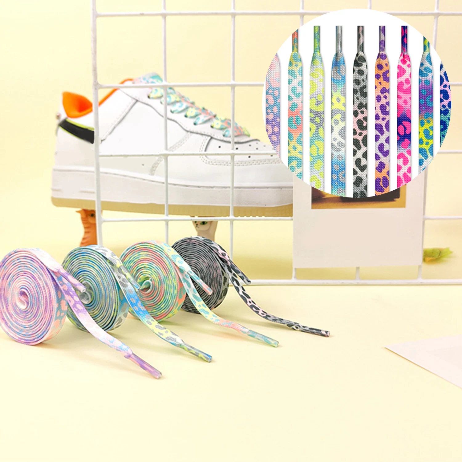 

High Quality Newest Classic Leopard Pattern Shoe Laces High-top Canvas Sneakers Flat White Shoelaces Strings