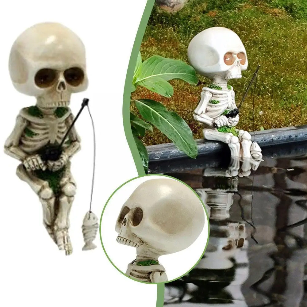 

Creative Halloween Garden Statues Skeleton Figurines Sculptures For Pool Bird Bath Fountain Decoration Resin Ornament Decor B4C7