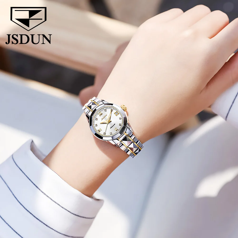 

Женские роскошные часы JSDUN, автоматические механические часы с сапфировым стеклом, водонепроницаемые Модные импортные часы со стразами