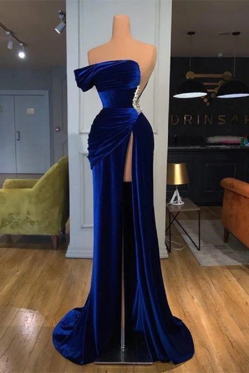 

2022 Sexy One-Shoulder Evening Dresses Mermaid Velvet Red Carpet Slit Ankle Length Custom Made Women Special Occasion Dress