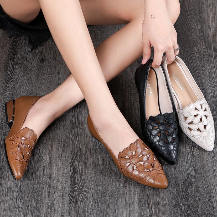 

Soft Hollow Breathable Embroidered Solid Color Single Shoes Women 2022 Summer and Autumn Low-heel Nurse Shoes Ladies Sandals