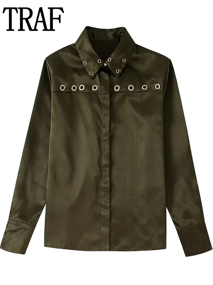 

Блузка Женская атласная с воротником, длинным рукавом и пуговицами