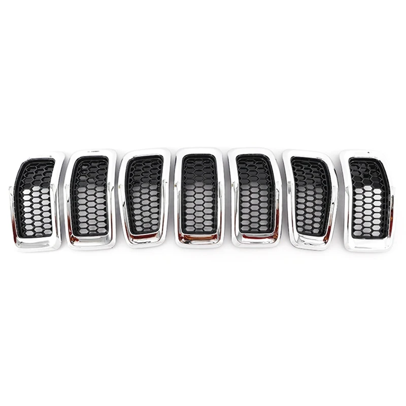

7PCS Car Front Bumper Central Grill Cover Trim Mesh Honeycomb Racing Grilles for Jeep Cherokee 2014-2018(Silver)
