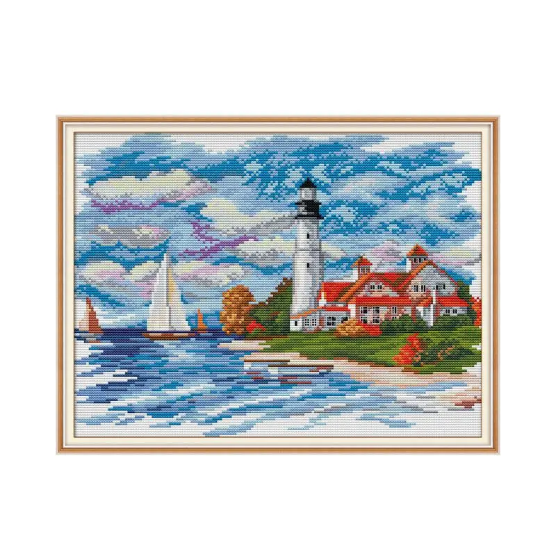 The seaside lighthouse 4 cross stitch kit aida 14ct 11ct count print canvas cross stitches   needlework embroidery DIY handmade