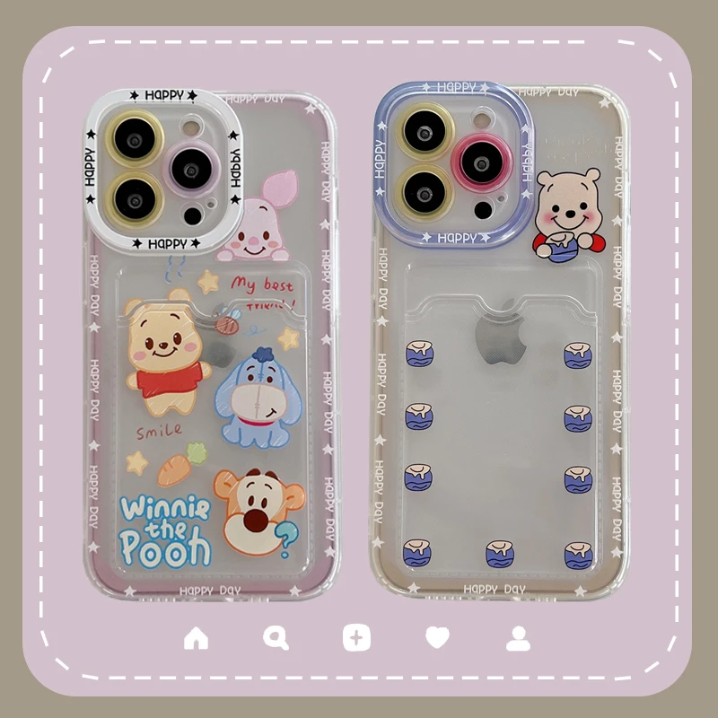 

Cartoon Disney Winnie the Pooh Card Bag Phone Case for iPhone 11 12 13 mini pro XS MAX 8 7 Plus X XR Cover