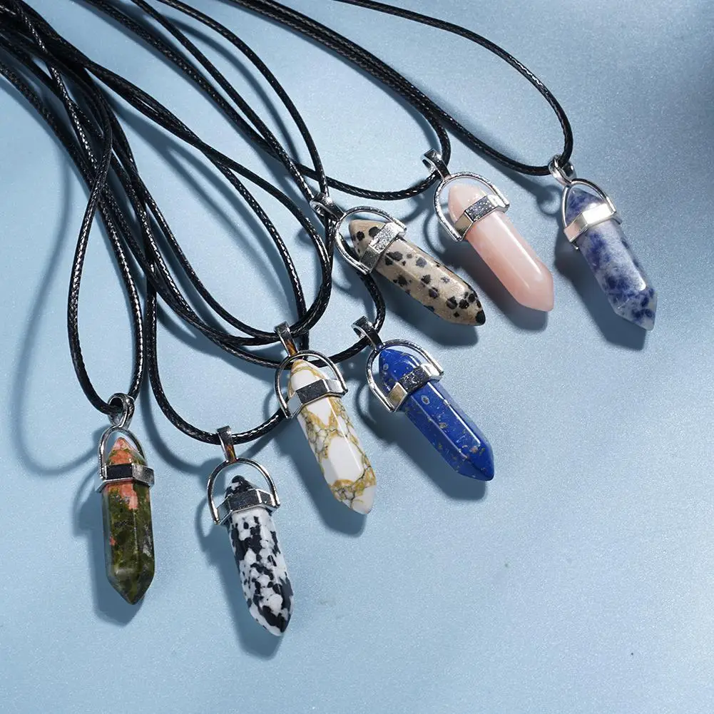 Ожерелье из натурального камня с кулоном в виде гексагональной колонны | Дом и