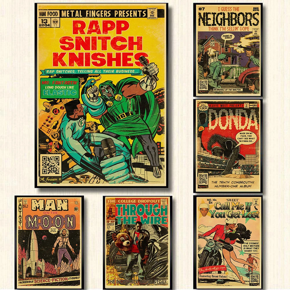 Kanye West постер крутой крафт винтажный альбом Обложка Canva картина на стену искусство хип-хоп комикс рэп печать домашняя Настенная Наклейка Декор