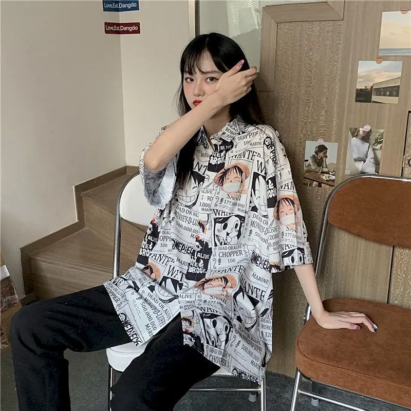 Женская свободная рубашка с коротким рукавом Корейская блузка в гонконгском