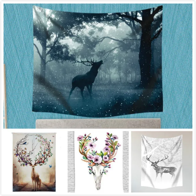 

Гобелен для гостиной, спальни, подвесной скандинавский настенный гобелен с изображением скандинавских лосей, леса, фоновое украшение