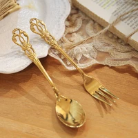 6pcs royal spoon fork set gold stainless steel luxury dinnerware ice afternoon tea kitchen dessert tableware silverware gift