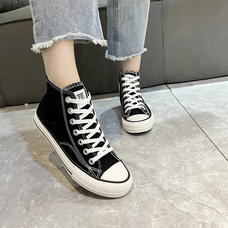 Women's Casual Canvas Shoes 2023 Spring Autumn Designer Brand Lace-up Sport Shoes High-Top Non-Slip Sneakers Zapatos De Mujer