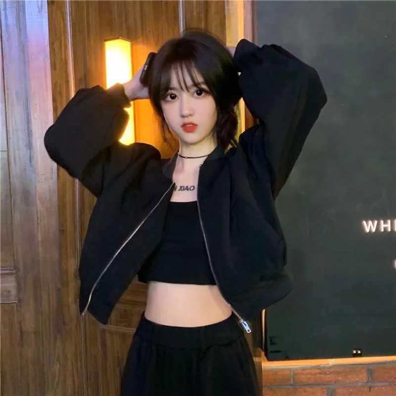 

Harajuku Fashion Short Jacket Women Oversized Korean Streetwear Cropped Chic and Elegant Bomber Jackets Black Aesthetic