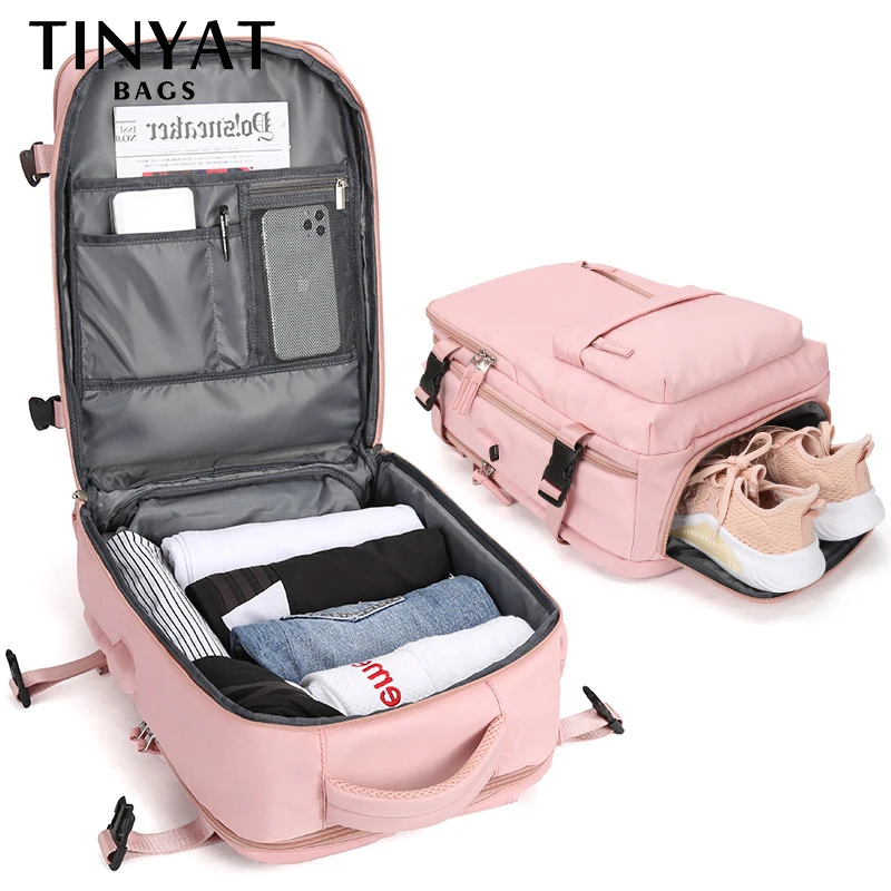 TINYAT Women Travel Backpack Large Capacity Laptop Backpacks Waterproof Sports Yoga Luggage Bag Multifunction Ladies Bags 35L