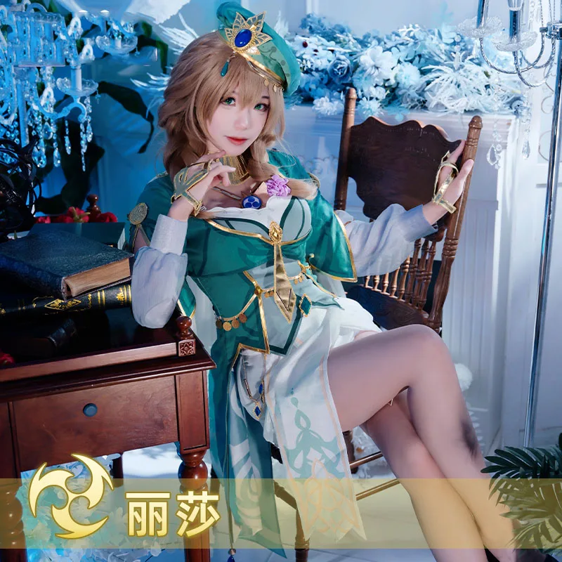 

Genshin Impact Cosplay Lisa Cosplay Costume Game New Skin Lisa A Sobriquet Under Shade Cosplay Suit Anime Double Braid Wig Cap