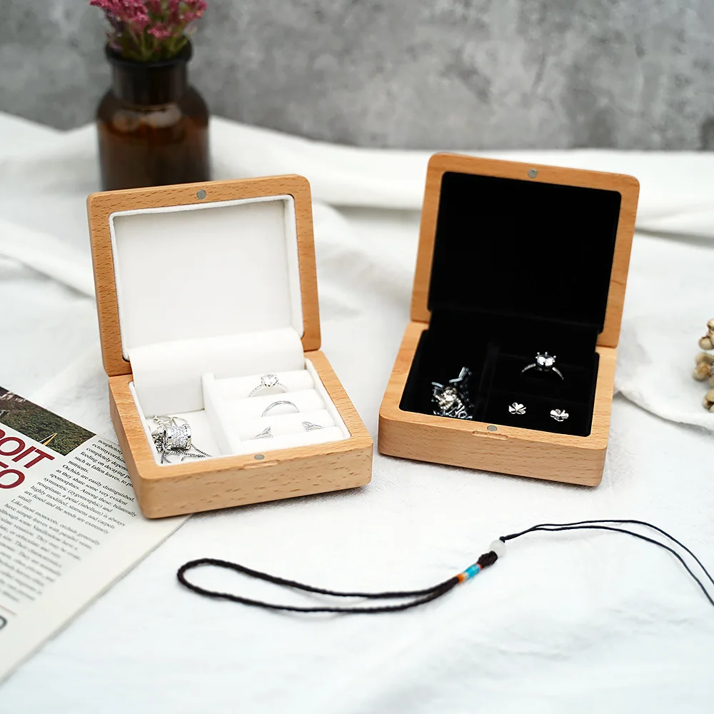 

Wedding ring box retro jewelry box earrings wooden box three gold jewelry box engagement gift box