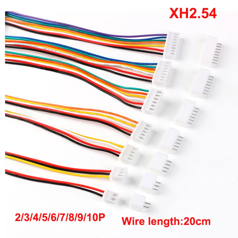 

10 комплектов XH2.54 с 20 см длиной провода 26AWG JST, коннектор для кабеля, 2/3/4/5/6/7/8/9/10 контактов, штепсельная вилка