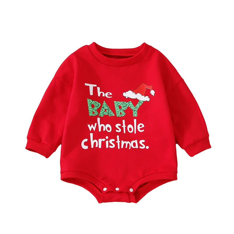 

Infant Baby Sweatshirt Rompers Christmas Letter Print Casual Long Sleeve Jumpsuit for Newborn Girl Boy 0-24 Months
