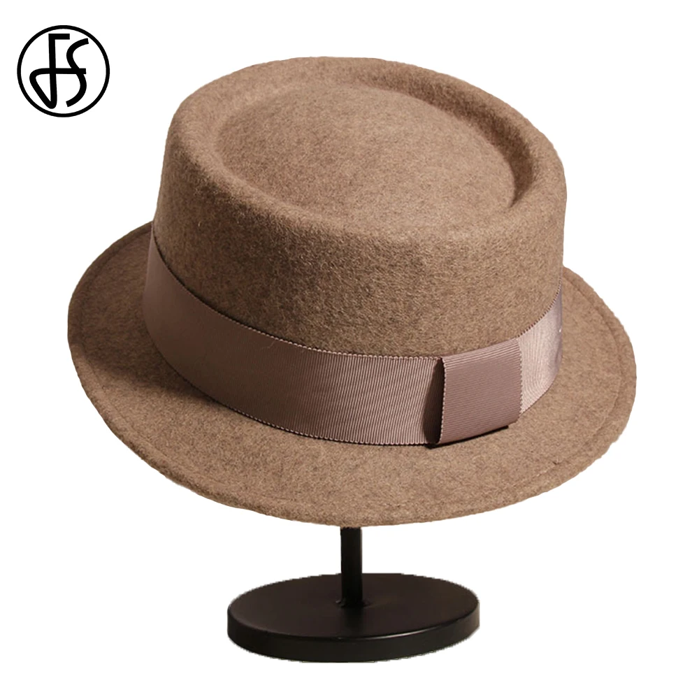 

Женская фетровая шляпа FS, черная шляпа с плоским верхом, на осень/зиму, 2022