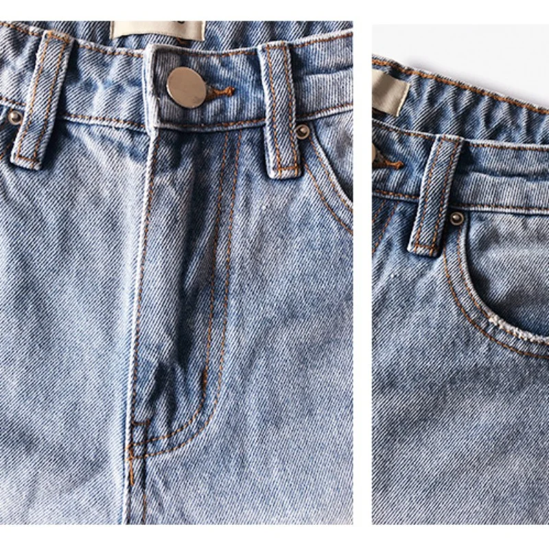 Totem* High Waisted Jeans Shorts Women Vintage Washed Denim Summer New Cotton Non-stretch Denim Wide Leg Loose Skinny Hot Pants