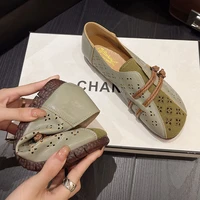 2022 newly square toe womens flats designer cutout shoes ladies wide fit soft leather moccasins female driving sneakers