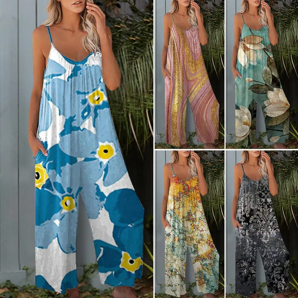 

Skin-touching Popular Tie Dye Print Women Jumpsuit Thin Summer Jumpsuit Spaghetti Straps Streetwear