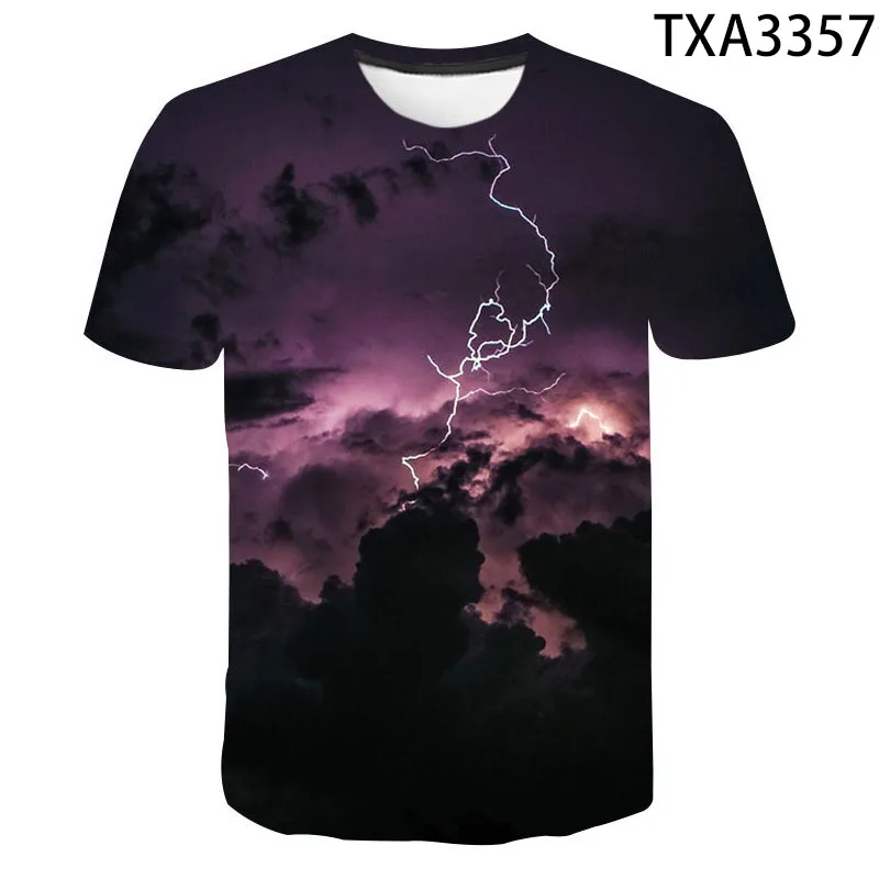 Фото Fashion Summer Thunderbolt T Shirt Men Women Children Lightning Flash 3D Print T-shirt Boy Girl Kids Short Slevee Tops Cool Tee №2