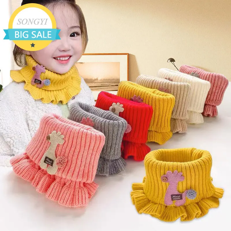 

Autumn Winter Baby Knitted Scarf Cartoon Giraffe Ruffle Neck Warmer Girls Kids Warm Scarves Collar Circle Outdoor Winter Scarfs