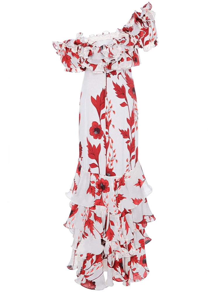 

Женское дизайнерское платье для отпуска, Привлекательное платье без рукавов с оборками и открытыми плечами, приталенное платье с принтом, л...