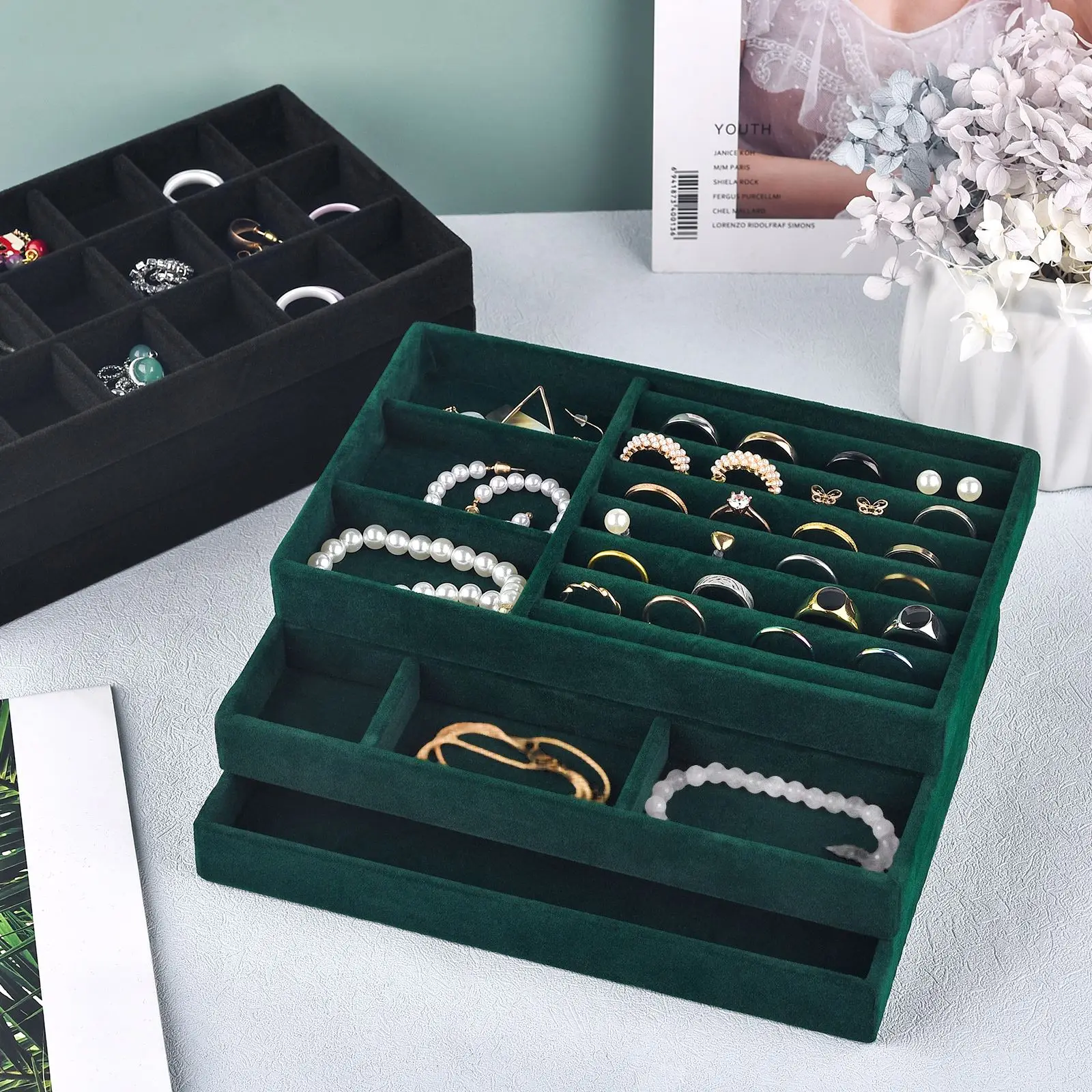 Бархатная шкатулка для хранения ювелирных изделий, Штабелируемый ...