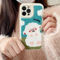 fun cute cartoon embroidery sheep case for iphone 11 12 13 pro max x xr xs max 7 8 plus lovely fabric protection cover