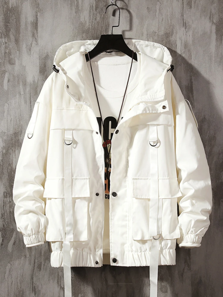 

Куртка мужская с капюшоном и длинным рукавом, модный Свободный Повседневный Топ в Корейском стиле, однотонная в стиле хип-хоп, весна-осень ...