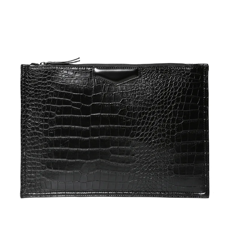 Free Custom Leather Men's Crocodile Pattern Handbag Crossbody Shoulder Envelope Bag Zipper Office Clutch Pouch Document Bag Gift